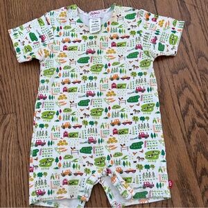 Zutano baby cotton farm romper outfit horses tractors chickens crops animals